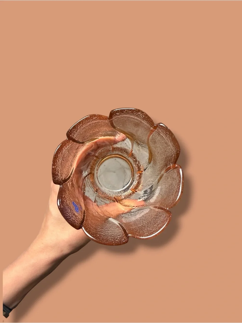 Textured Glass Flower Bowl in pink glow